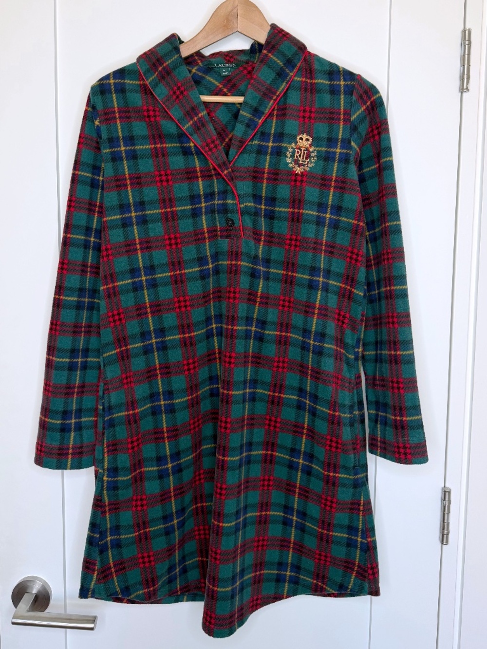 Lauren Ralph Lauren Plaid Fleece Lounger Sleep Shirt Size Small